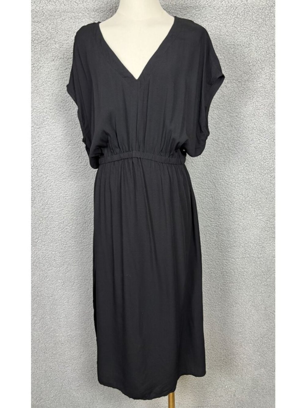 Cupshe Black Midi Dress / Cover Up V-Neck Elastic Waist Short Sleeve XL NWT's